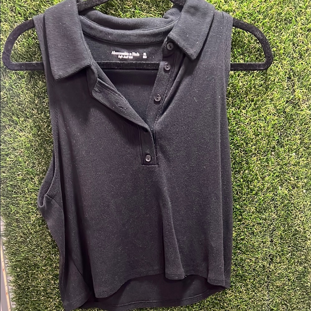Abercrombie & Fitch Black Sleeveless Polo Crop Top